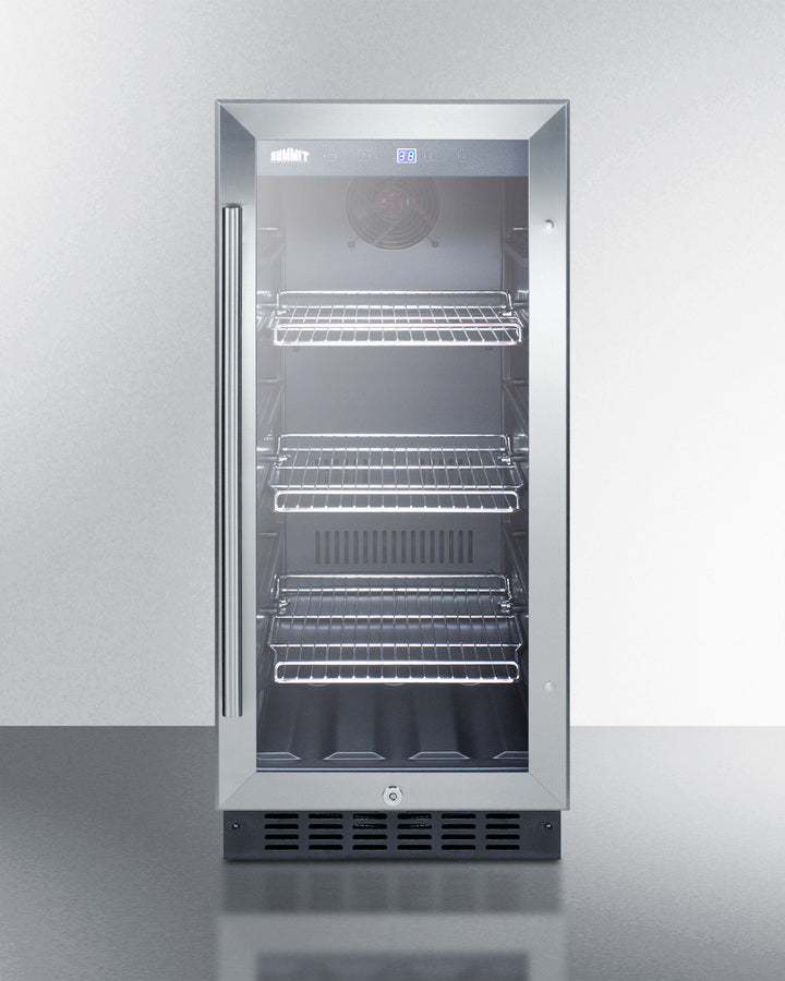 Summit 15" Wide Built-In Glass Door Beverage Center with Stainless Steel Cabinet 