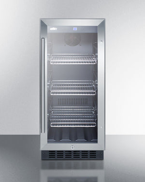 Summit 15" Wide Built-In Glass Door Beverage Center with Stainless Steel Cabinet 