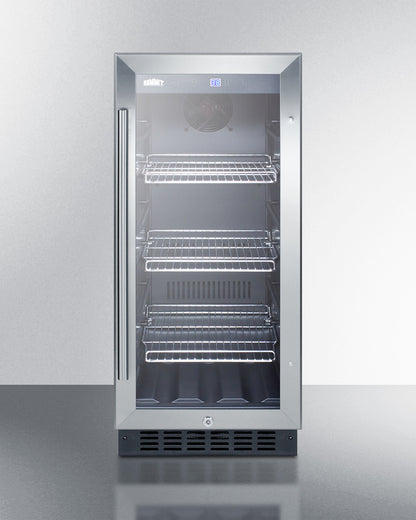 Summit 15" Wide Built-In Glass Door Beverage Center with Stainless Steel Cabinet 