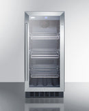 Summit 15" Wide Built-In Glass Door Beverage Center with Stainless Steel Cabinet 