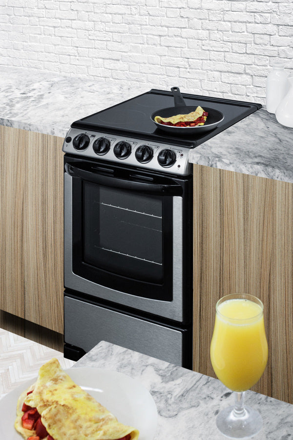 Summit 20" Wide Electric Smooth-Top Range in Stainless Steel