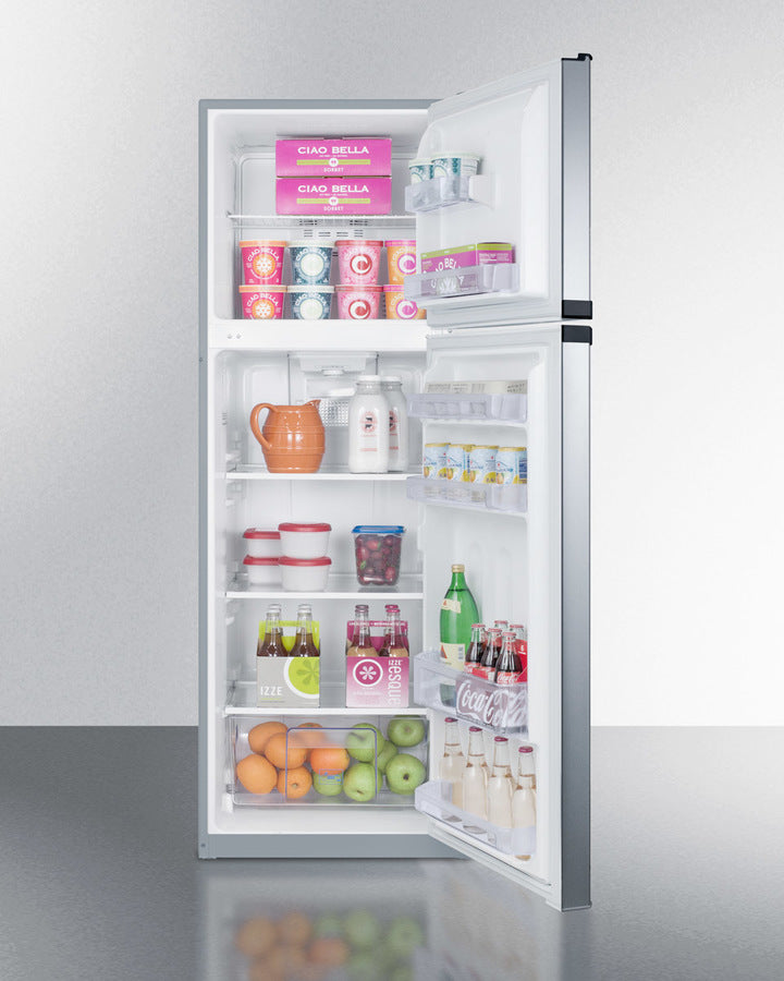 Summit 22" Wide Top Mount Refrigerator-Freezer with Platinum Cabinet and Stainless Steel Doors 