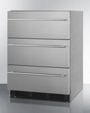 Summit 24" Wide 3-Drawer All-Refrigerator with Thin Handle