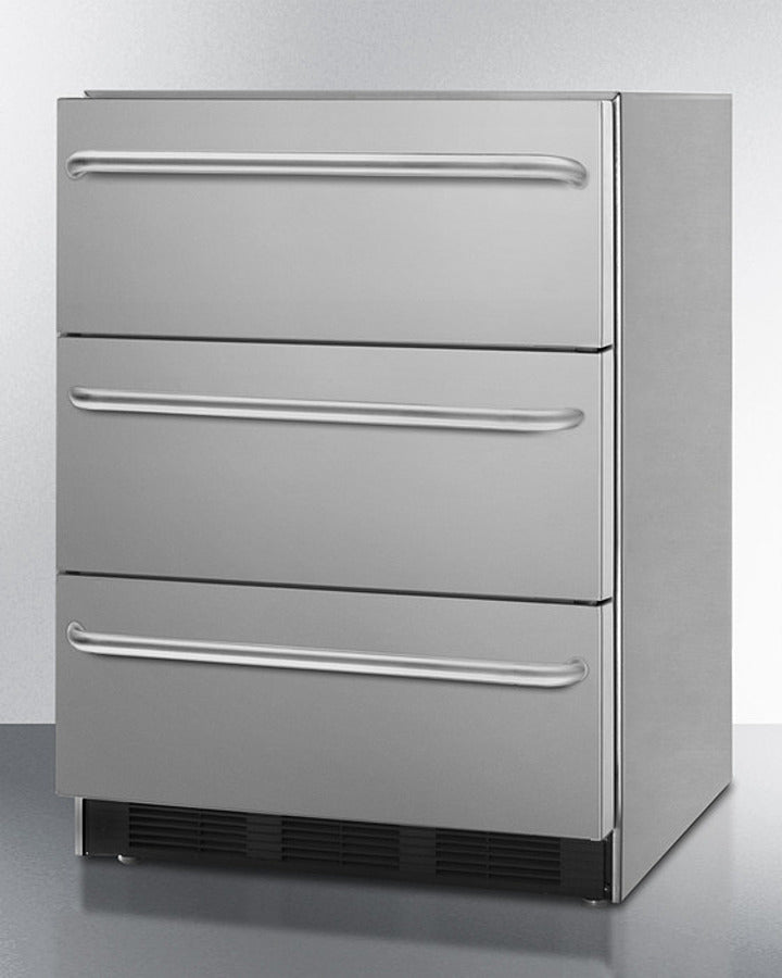 Summit 24" Wide 3-Drawer All-Refrigerator with Towel Bar Handle