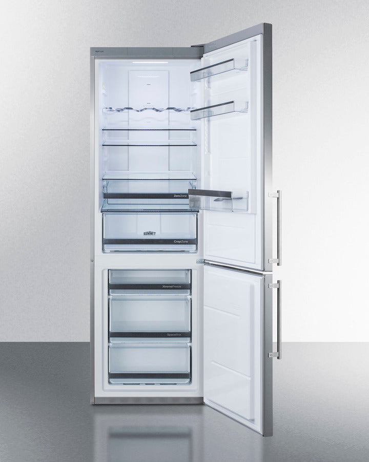 Summit 24" Wide Bottom Freezer Refrigerator with Stainless Steel Doors and Platinum Cabinet