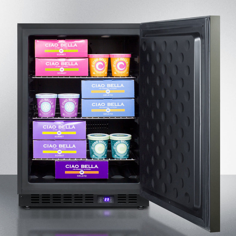 Summit 24" Wide Built-In All-Freezer with Horizontal Handle in Black Stainless Steel