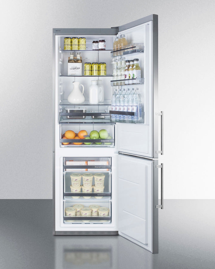 Summit 24" Wide Built-In Bottom Freezer Refrigerator with Stainless Steel Doors and Platinum Cabinet
