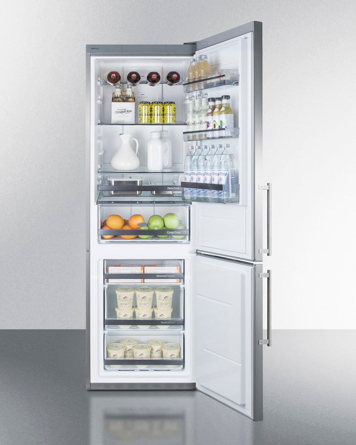 Summit 24" Wide Built-In Bottom Freezer Refrigerator with Stainless Steel Doors and Platinum Cabinet