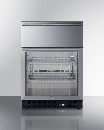 Summit 24" Wide Built-In Commercial Beverage Refrigerator With Top Drawer in Stainless Steel