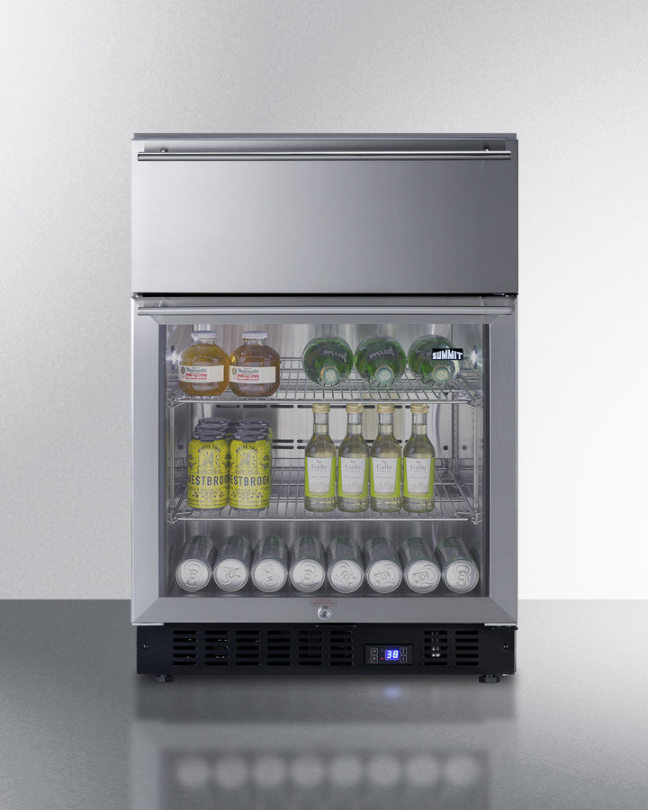 Summit 24" Wide Built-In Commercial Beverage Refrigerator With Top Drawer in Stainless Steel