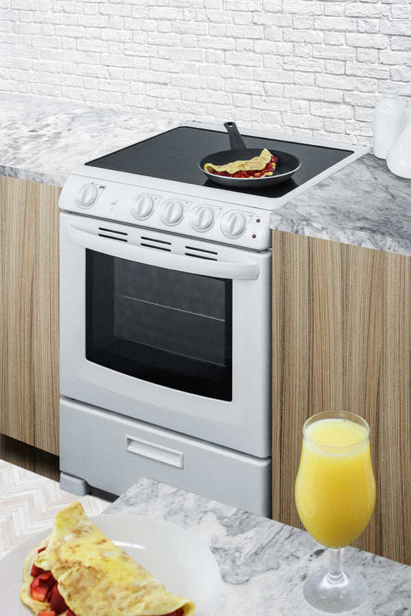 Summit 24" Wide Electric Smooth-Top Range in White