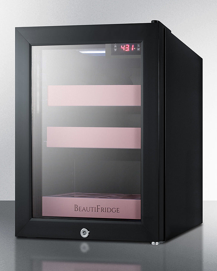 Summit BeautiFridge Cosmetics Cooler with Pink Shelving and Glass Door