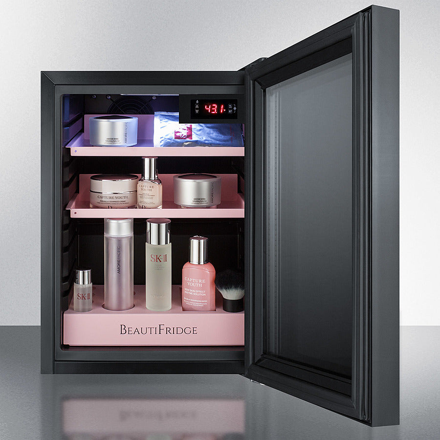 Summit BeautiFridge Cosmetics Cooler with Pink Shelving and Tinted Glass Door