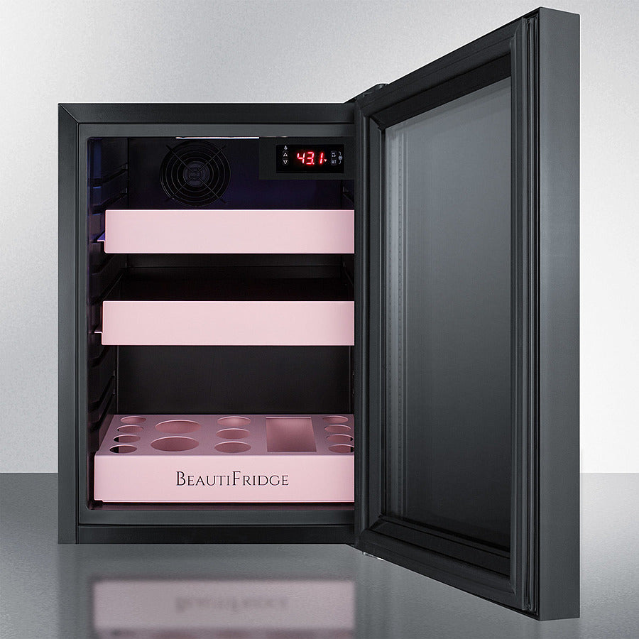 Summit BeautiFridge Cosmetics Cooler with Pink Shelving and Tinted Glass Door