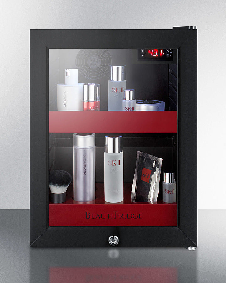Summit BeautiFridge Cosmetics Cooler with Ruby Shelving and Glass Door