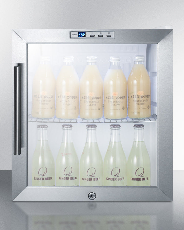 Summit Compact Built-In Glass Door Beverage Center with Stainless Steel Cabinet