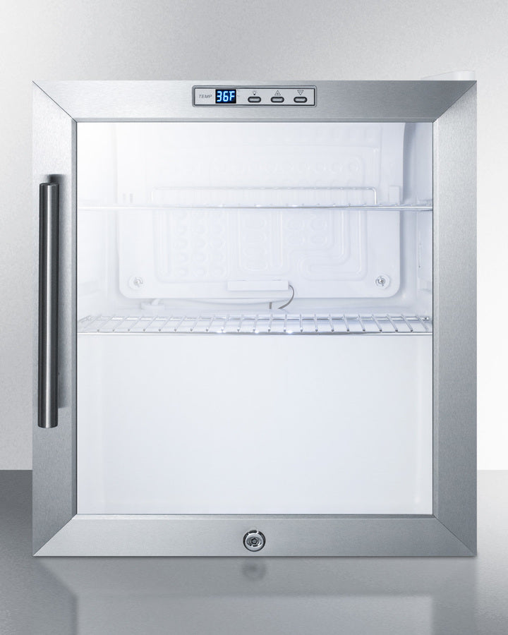 Summit Compact Built-In Glass Door Beverage Center with White Cabinet Finish