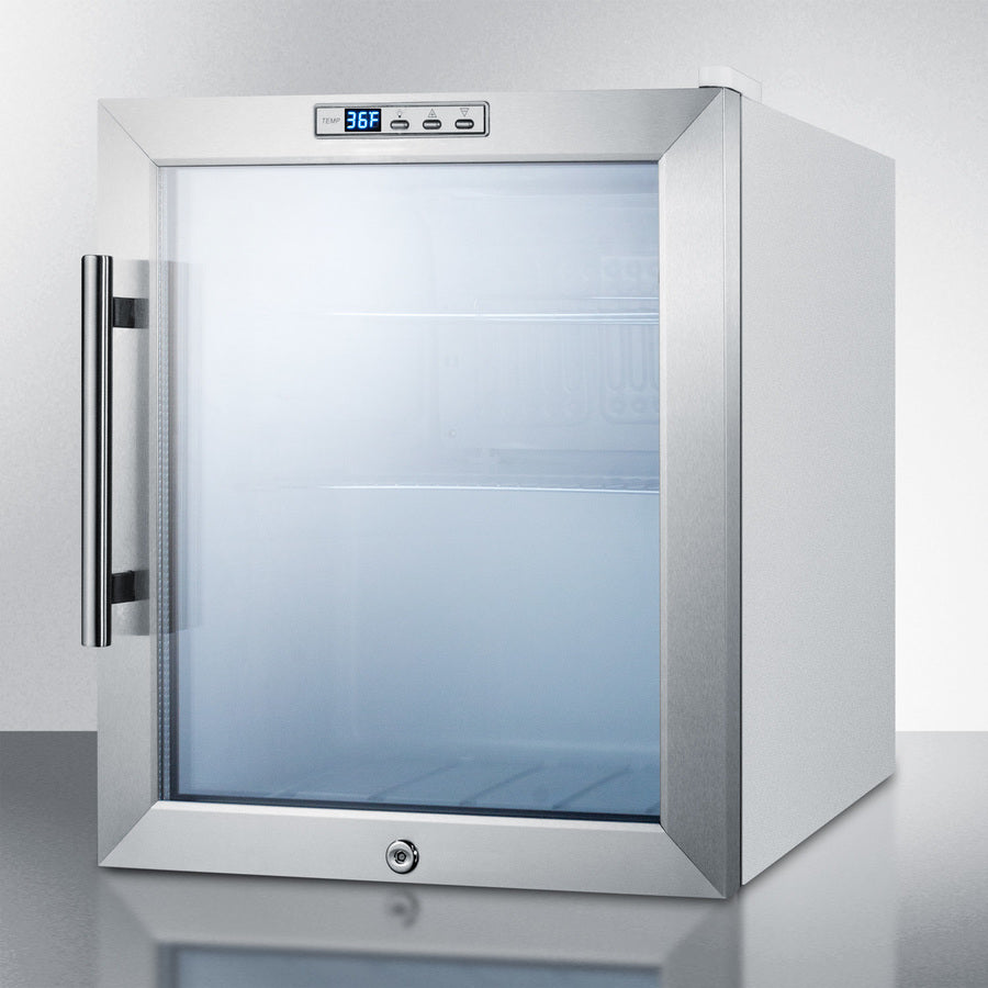 Summit Compact Built-In Glass Door Beverage Center with White Cabinet Finish