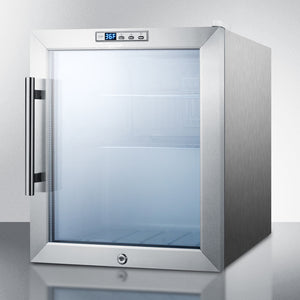 Summit Compact Glass Door Beverage Center with Stainless Steel Cabinet