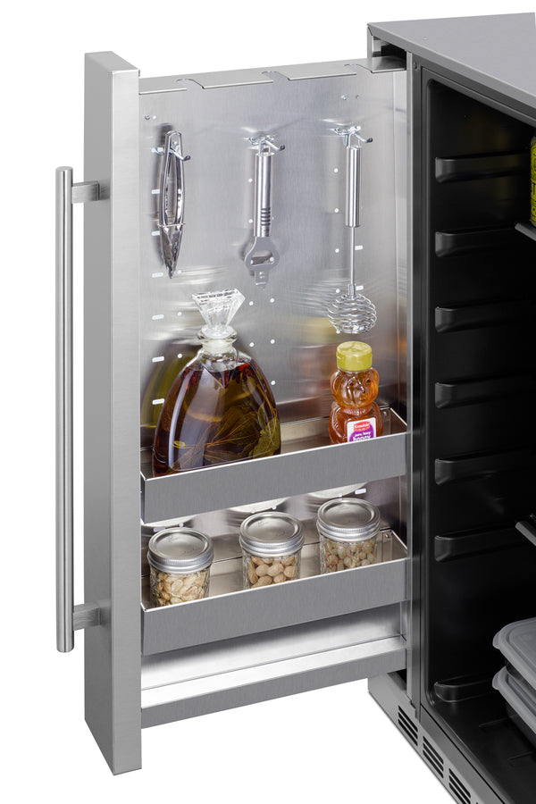 Summit Shallow Depth 24" Wide Outdoor Built-In All-Refrigerator With Slide-Out Storage Compartment 