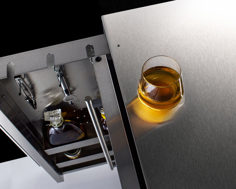 Summit Shallow Depth 24" Wide Outdoor Built-In All-Refrigerator With Slide-Out Storage Compartment 