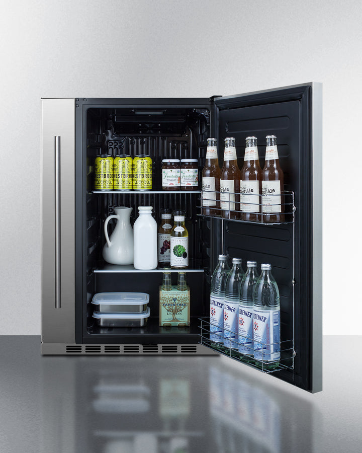 Summit Shallow Depth 24" Wide Outdoor Built-In All-Refrigerator With Slide-Out Storage Compartment 