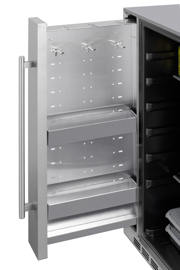 Summit Shallow Depth 24" Wide Outdoor Built-In All-Refrigerator With Slide-Out Storage Compartment 