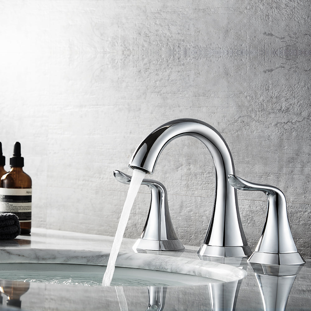 Vinnova Beverly Two-Handle 8-Inch Widespread Bathroom Fauce Polished Chrome Finish with Basin