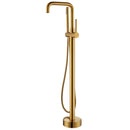 Vinnova Delara Freestanding Chrome Tub Faucet with Hand Shower Brushed Gold Finish