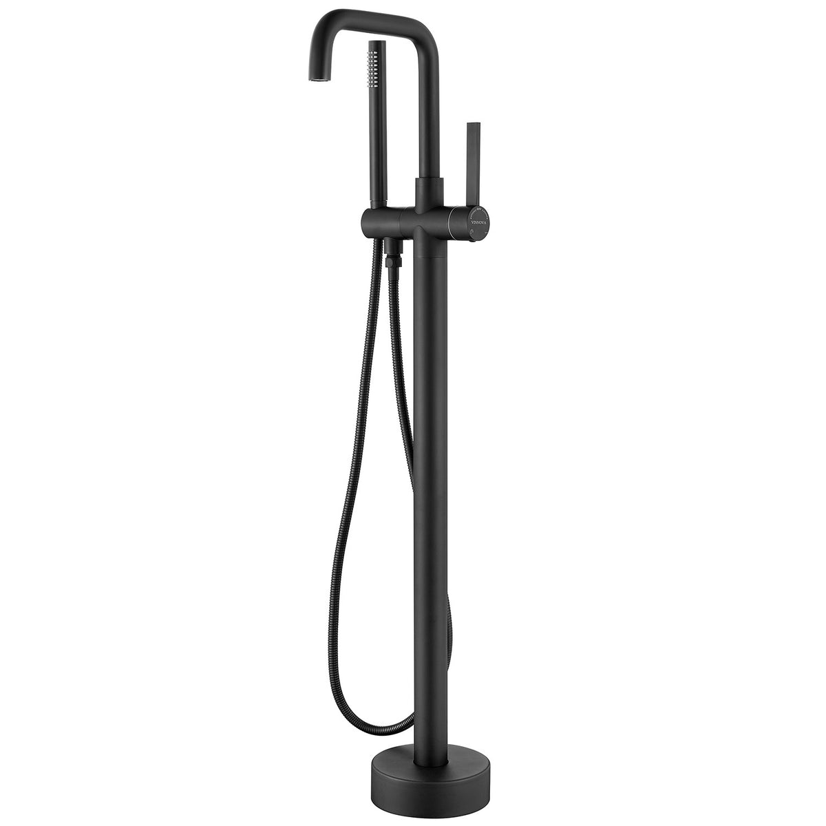 Vinnova Delara Freestanding Chrome Tub Faucet with Hand Shower Matte Black Finish