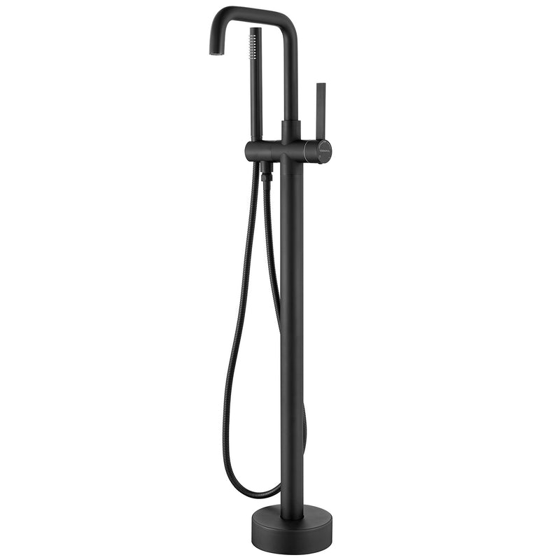 Vinnova Delara Freestanding Chrome Tub Faucet with Hand Shower Matte Black Finish