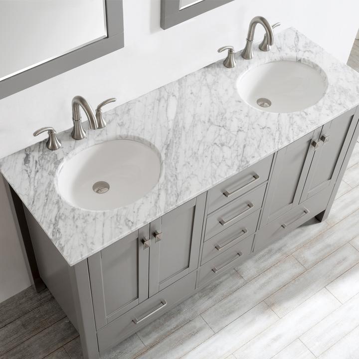 Vinnova Gela 60" Double Vanity with Carrara White Marble Countertop - with Mirror