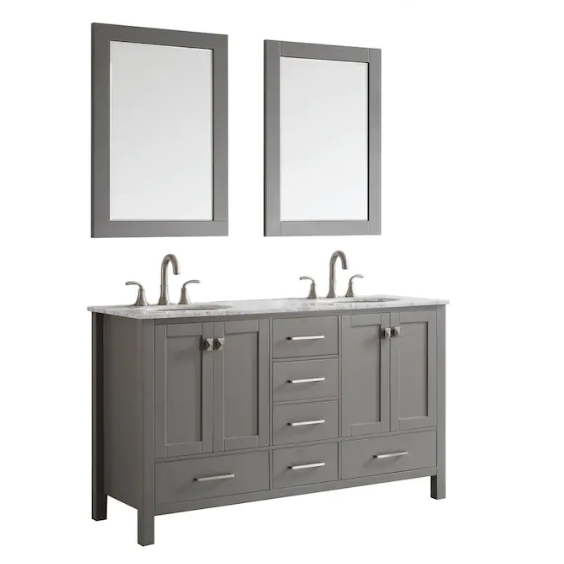Vinnova Gela 60" Double Vanity with Carrara White Marble Countertop - with Mirror