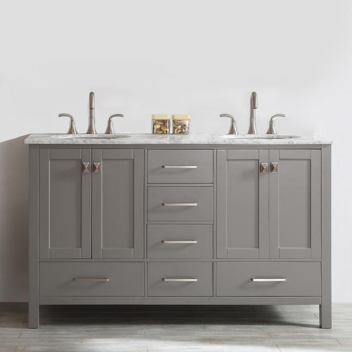 Vinnova Gela 60" Double Vanity with Carrara White Marble Countertop - without Mirror