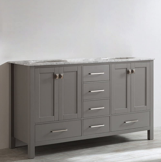 Vinnova Gela 60" Double Vanity with Carrara White Marble Countertop - without Mirror