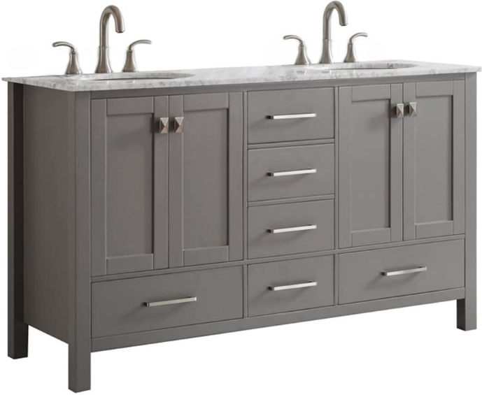 Vinnova Gela 60" Double Vanity with Carrara White Marble Countertop - without Mirror