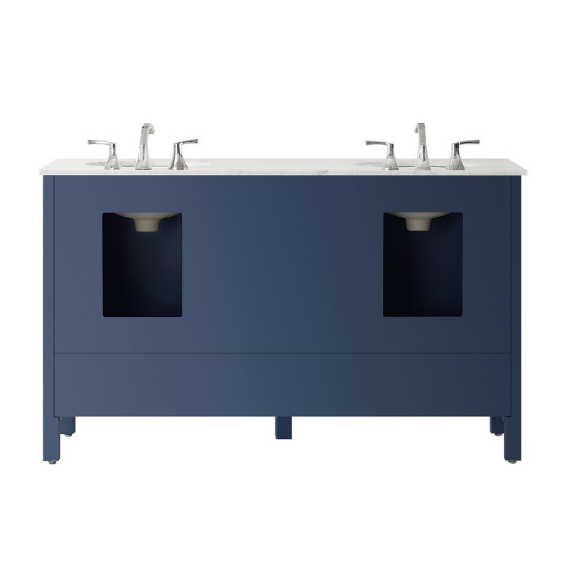 Vinnova Gela 60" Double Vanity with Carrara White Marble Countertop - Back View
