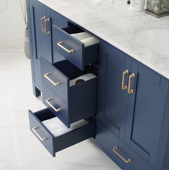 Vinnova Gela 60" Double Vanity with Carrara White Marble Countertop - Close View