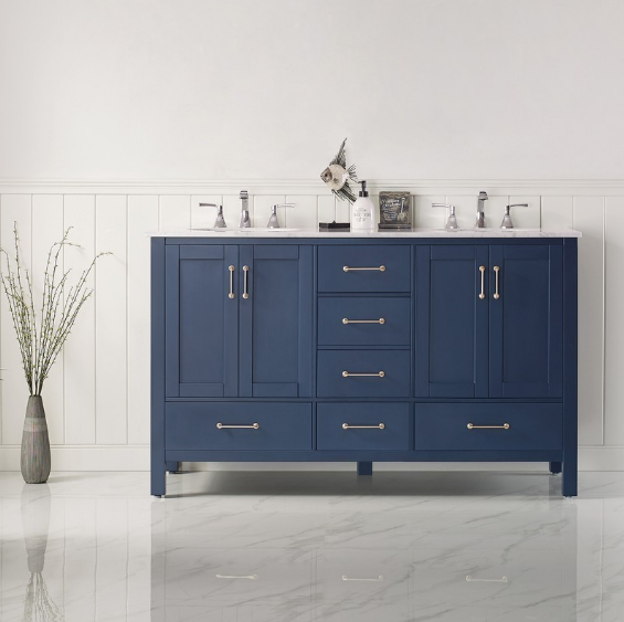 Vinnova Gela 60" Double Vanity with Carrara White Marble Countertop - without Mirror