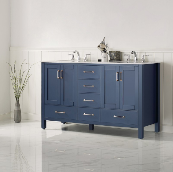 Vinnova Gela 60" Double Vanity with Carrara White Marble Countertop - without Mirror