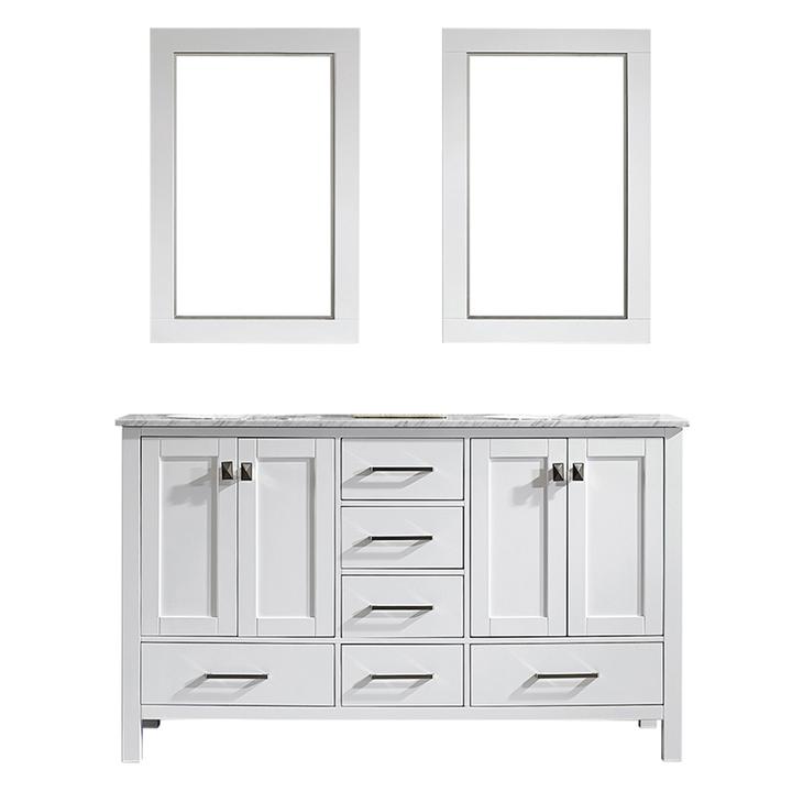 Vinnova Gela 60" Double Vanity with Carrara White Marble Countertop - with Mirror