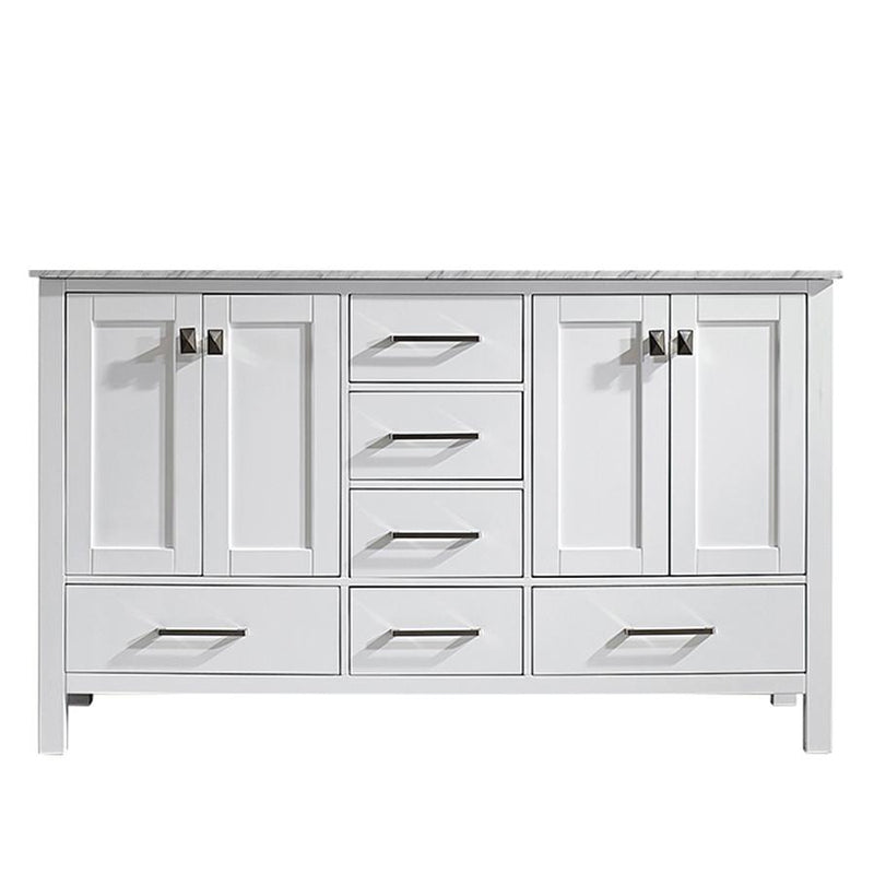 Vinnova Gela 60" Double Vanity with Carrara White Marble Countertop - without Mirror