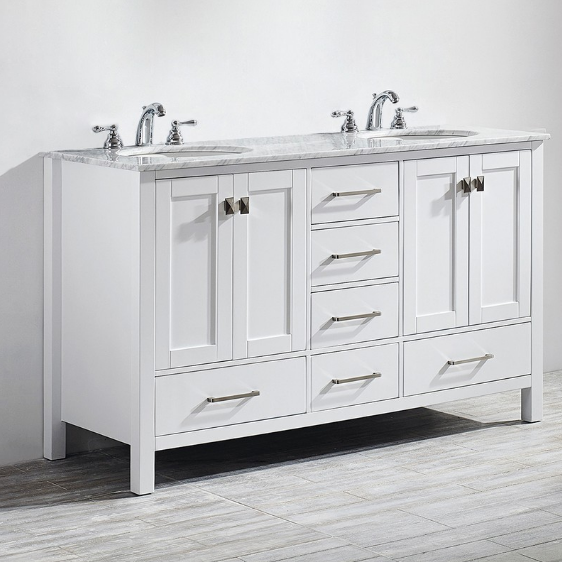 Vinnova Gela 60" Double Vanity with Carrara White Marble Countertop - without Mirror