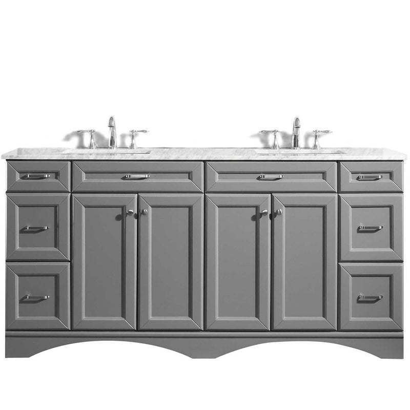 Vinnova Naples 72" Vanity Set in Grey with Carrara White Marble Countertop 