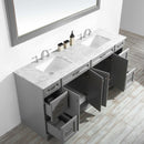 Vinnova Naples 72" Vanity Set in Grey with Carrara White Marble Countertop with Mirror