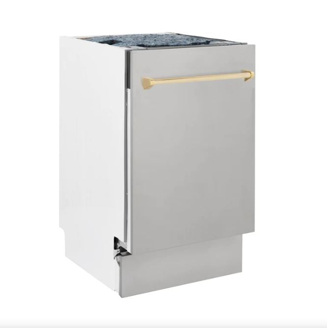 ZLINE Autograph Edition 18 in. Dishwasher in Stainless Steel with Gold Handle, DWVZ-304-18-G