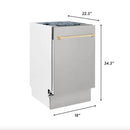 ZLINE Autograph Edition 18 in. Dishwasher in Stainless Steel with Gold Handle, DWVZ-304-18-G